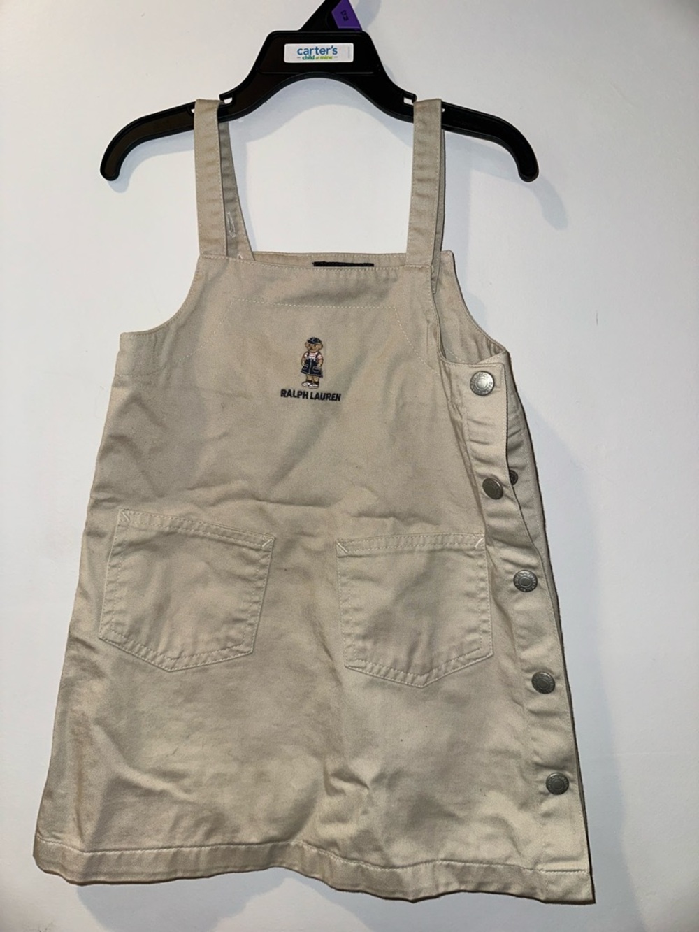 Ralph Lauren Bear Embroidered Beige Top with Navy Detail